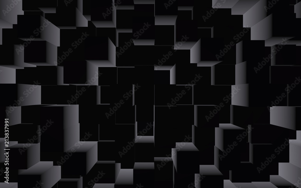 Abstract dark elegant cube geometric background. Chaotically advanced rectangular bars. 3D Rendering, 3D illustration Abstract dark elegant cube geometric background. Chaotically advanced rectangular bars. 3D Rendering, 3D illustration
