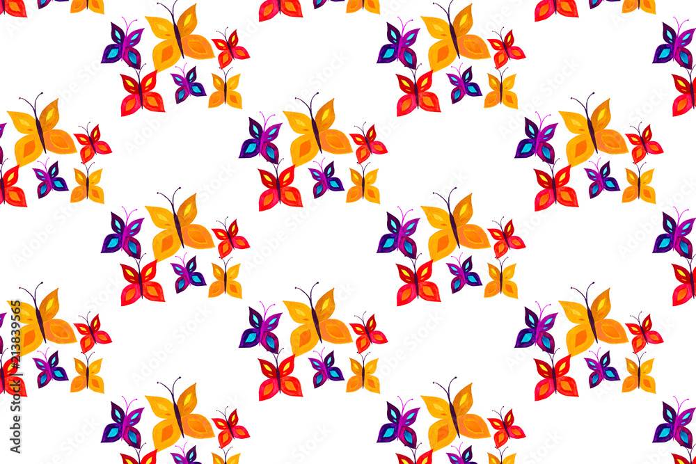 Watercolor hand painted butterfly colorful pattern