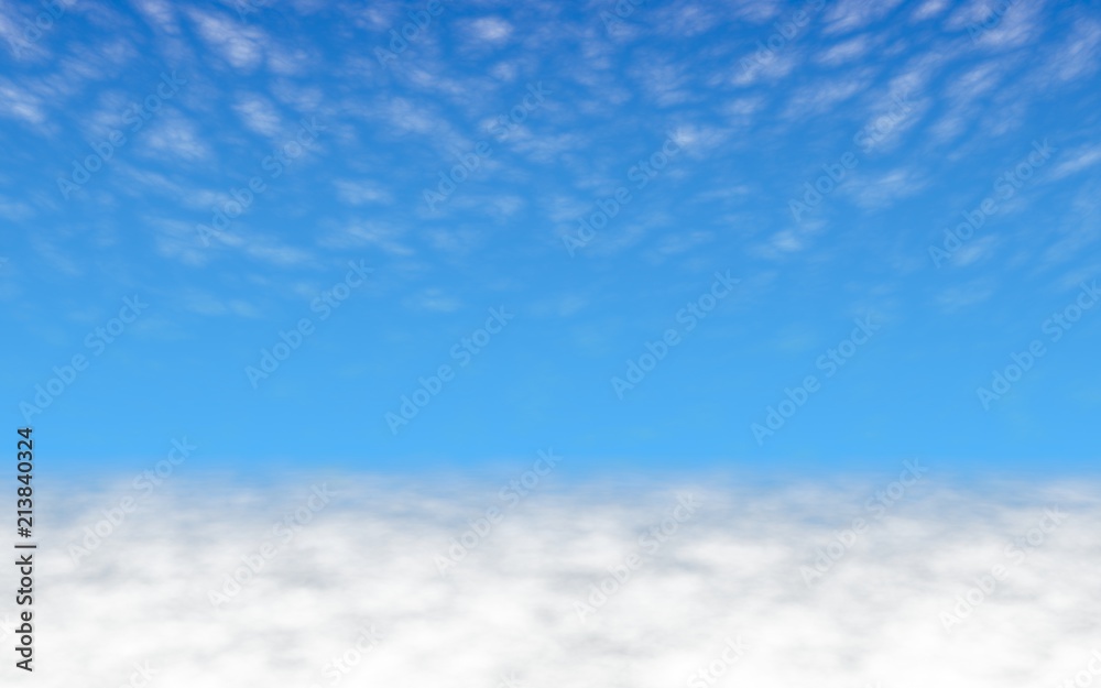 Blue sky background with white clouds. Cumulus white clouds in the clear blue sky in the morning. 3D illustration