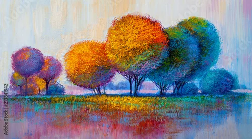 Panel kuchenny z motywem Trees, oil painting, artistic background