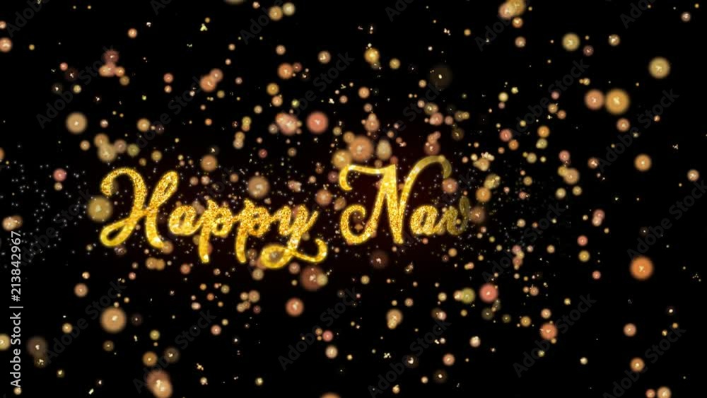 Happy Navratri Abstract particles and fireworks greeting card text with shiny black background for festivals,events,holidays,party,celebration.