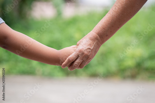 hand hold mom Concept Love the giver Of mothers with children On blurred background nature 