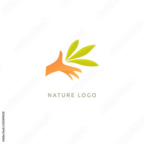 Logo concept of man and leaf. Environmental protection, camp, ecology, healthy eating, Botanical Garden, park, forest, farm, agriculture vector sign.
