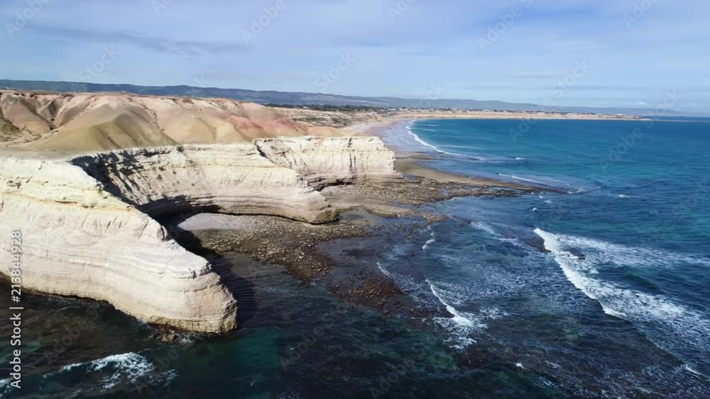 panning shot of rocky coastline in Port Willunga, Adelaide, South Australia, Drone footage panning shot of rocky coastline in Port Willunga, Adelaide, South Australia, Drone footage