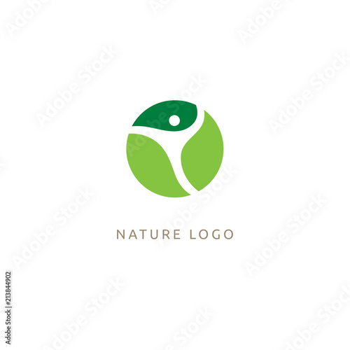 Logo concept of man and leaf. Environmental protection, camp, ecology, healthy eating, Botanical Garden, park, forest, farm, agriculture vector sign.