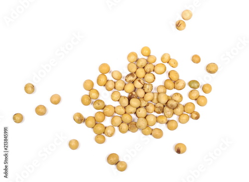 Organic raw soybean, isolated on white background, top view, with clipping path