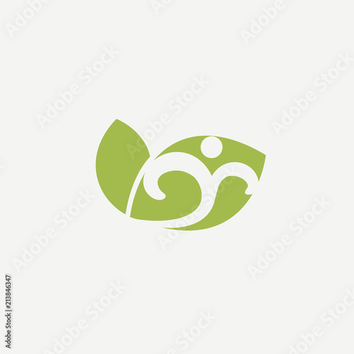 Logo concept of man and leaf. Environmental protection, camp, ecology, healthy eating, Botanical Garden, park, forest, farm, agriculture vector sign.