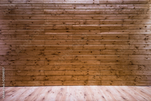 Wooden wall background with floor leading perspective