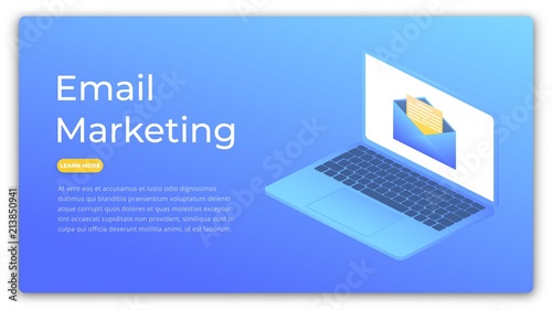 Email marketing. Isometric concept of digital advertising, marketing, customer targeting. Marketing web banner