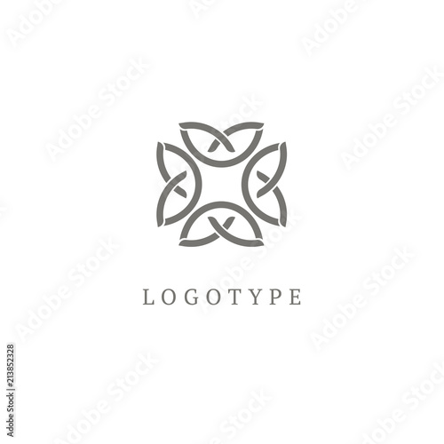 Vector floral luxury curve logo design. Round gold ornate frame. Vintage premium design vector element.