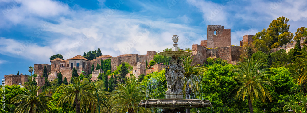 View on the famous Alcazar of Malaga, Spain - obrazy, fototapety, plakaty 