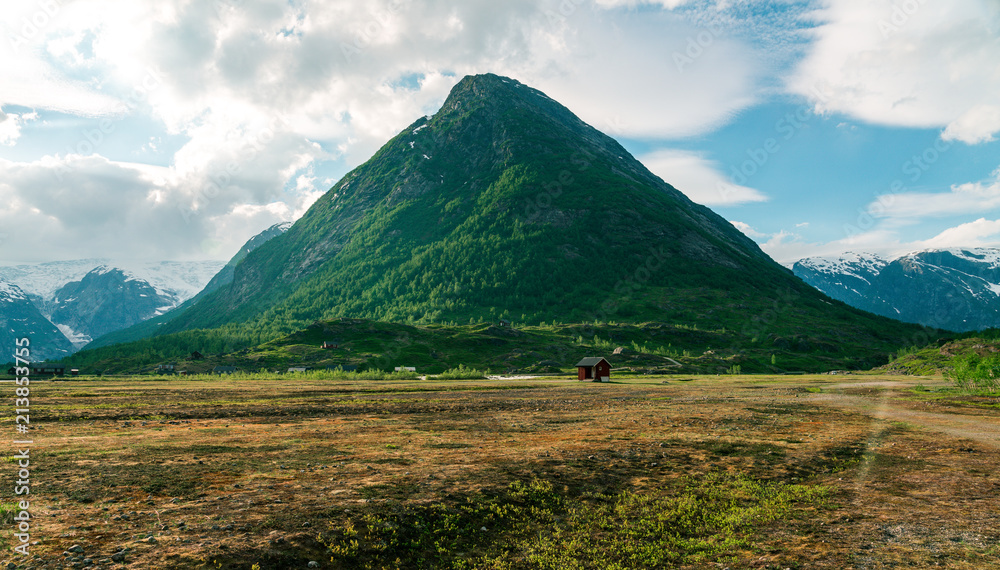 Fototapeta premium Grüner Hügel Norgwegen