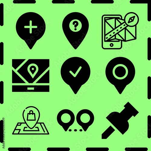 Simple 9 icon set of location related [iconsRandom:4] vector icons. Collection Illustration