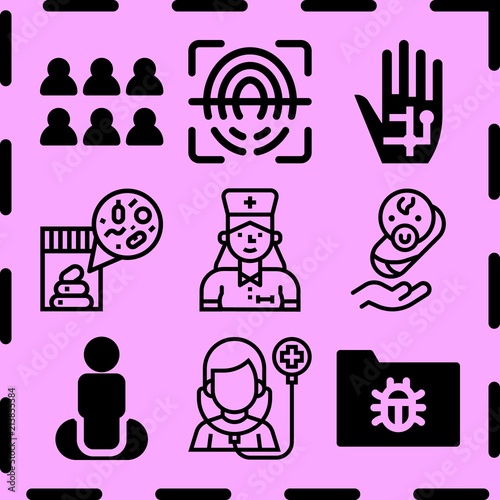 Simple 9 icon set of human related [iconsRandom:4] vector icons. Collection Illustration