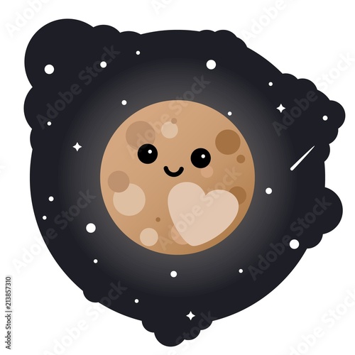 Cartoon dwarf planet pluto in the sky - isolated vector illustration