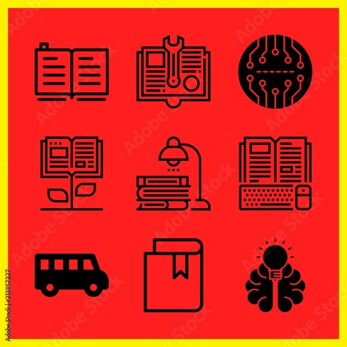 Simple 9 icon set of edication related manual, open book, studying and board vector icons. Collection Illustration