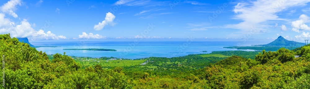 Panorama of the south coast of Mauritius island, Africa