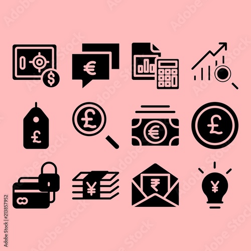 business icons set of ribbon, office and english