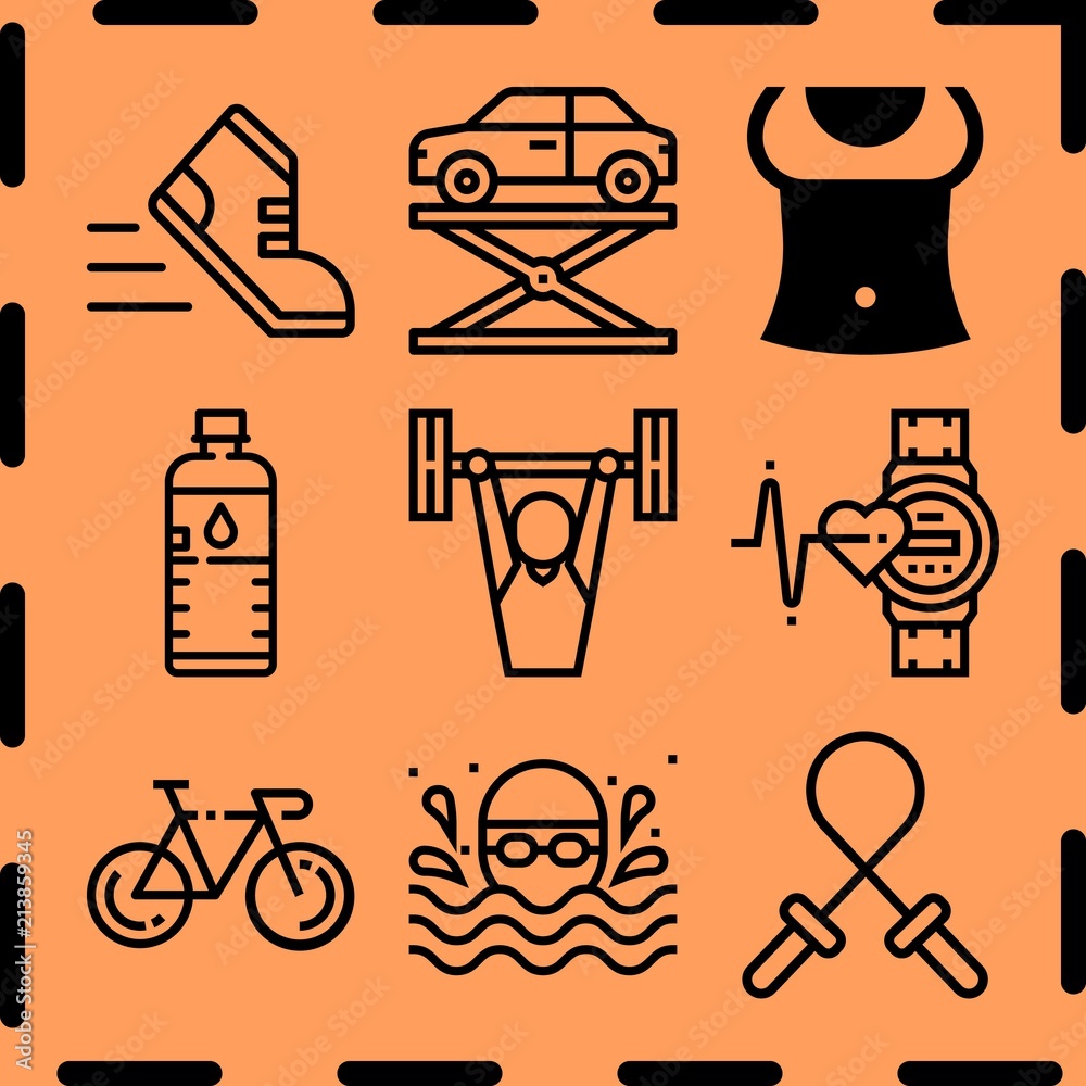 Fototapeta premium Simple 9 icon set of fitness related [iconsRandom:4] vector icons. Collection Illustration