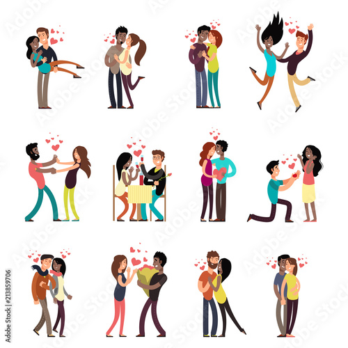 Happy young interracial couples in love