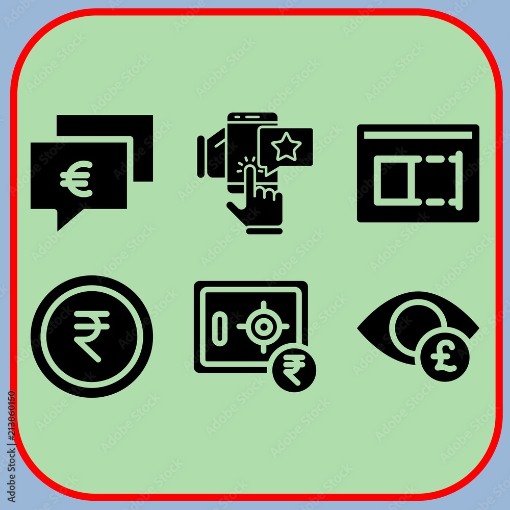 Simple 6 icon set of business related euro, eye, safebox and rupee vector icons. Collection Illustration Simple 6 icon set of business related euro, eye, safebox and rupee vector icons. Collection Illustration