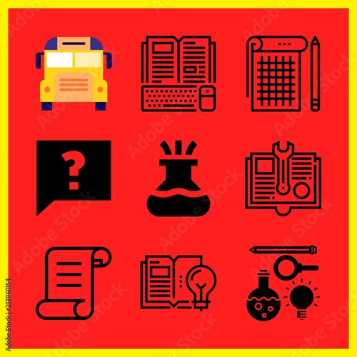 Simple 9 icon set of edication related manual, online course, faq and notebook vector icons. Collection Illustration
