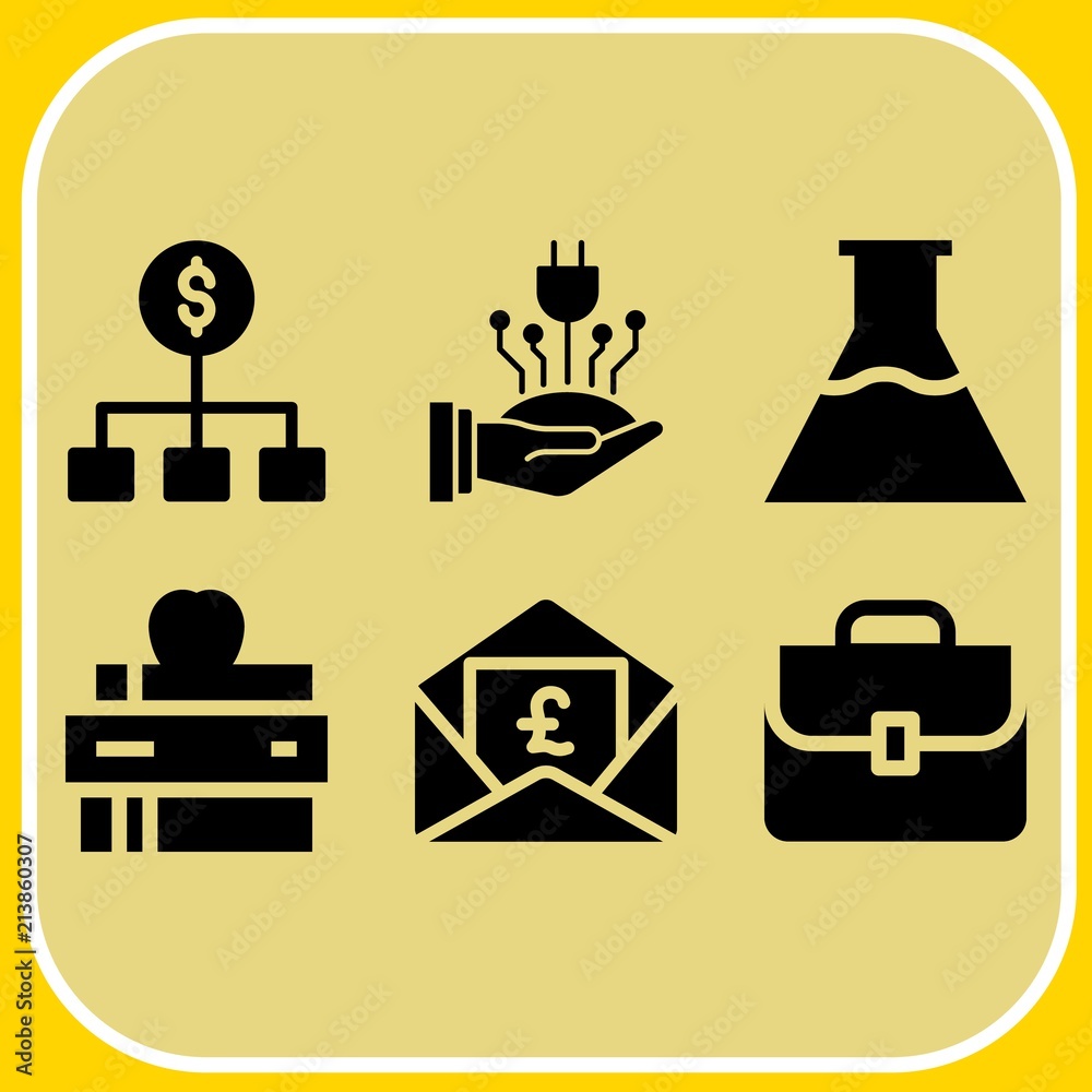 Simple 6 icon set of business related power, briefcase, invoice and book vector icons. Collection Illustration Simple 6 icon set of business related power, briefcase, invoice and book vector icons. Collection Illustration