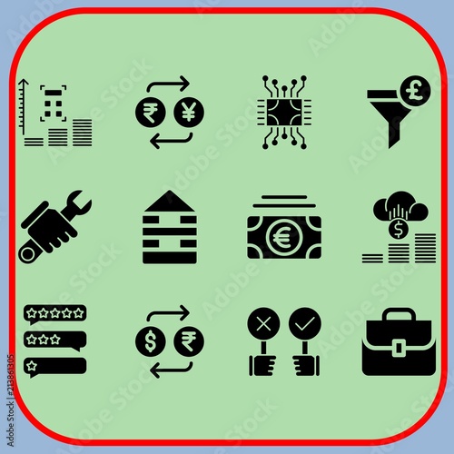 Simple 12 icon set of business related circuit, briefcase, rating and exchange vector icons. Collection Illustration