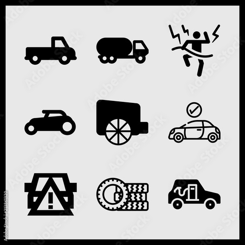 Simple 9 icon set of car related car repair, car, accident and car vector icons. Collection Illustration