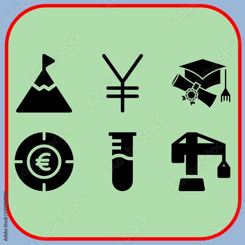 Simple 6 icon set of business related goal, yen, graduation and euro vector icons. Collection Illustration