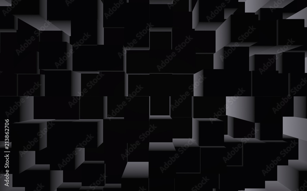 Abstract dark elegant cube geometric background. Chaotically advanced rectangular bars. 3D Rendering, 3D illustration Abstract dark elegant cube geometric background. Chaotically advanced rectangular bars. 3D Rendering, 3D illustration