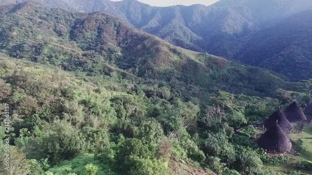 Jungle area of Wae Rebo | Aerial shot | Panning Jungle area of Wae Rebo | Aerial shot | Panning