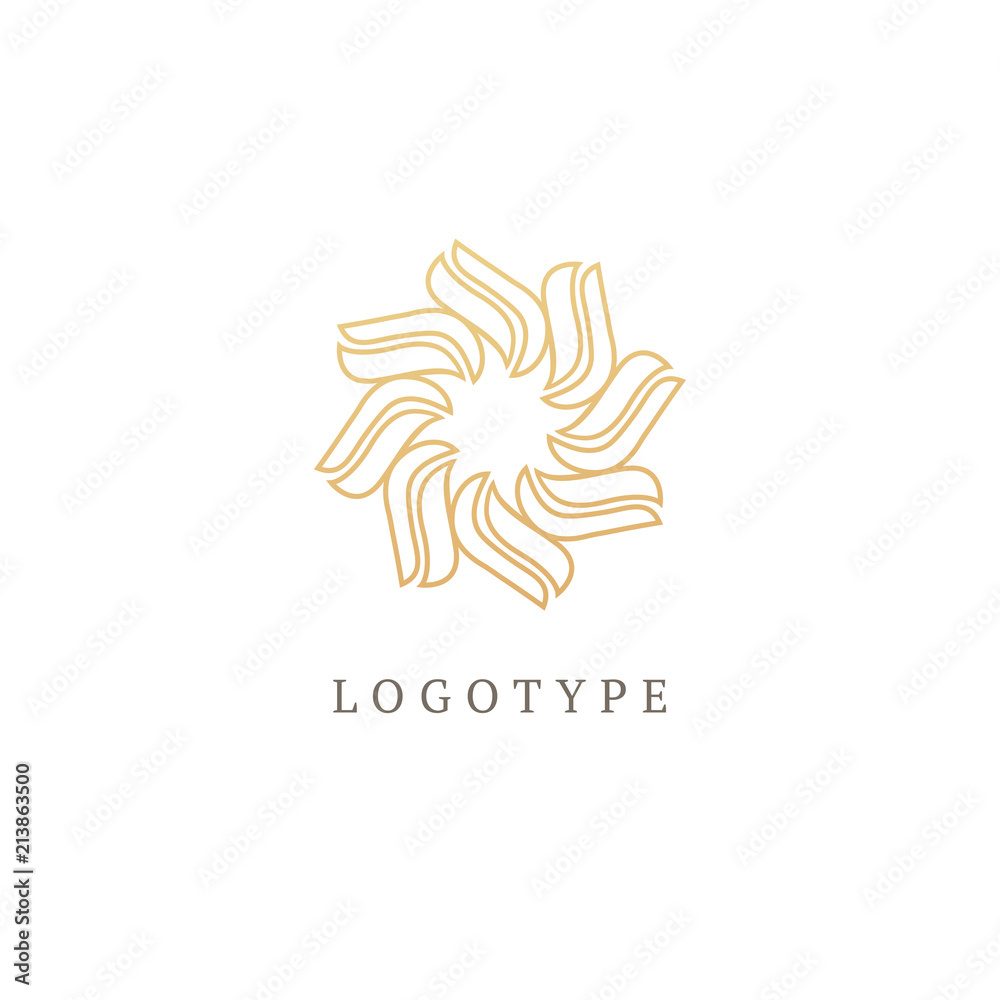 Vector floral luxury curve logo design. Round gold ornate frame. Vintage premium design vector element. Vector floral luxury curve logo design. Round gold ornate frame. Vintage premium design vector element.