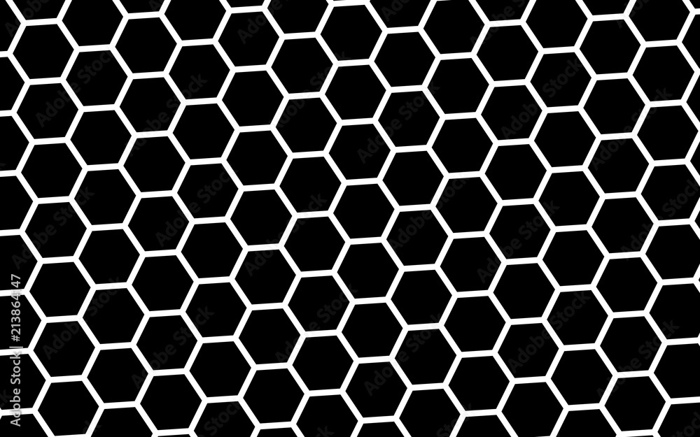 White honeycomb on a black background. Isometric geometry. 3D illustration
