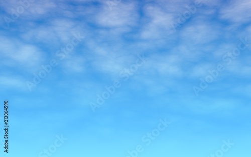 The bright sky in the morning. Blue sky background with white clouds. Cumulus white clouds in the clear blue sky. 3D illustration