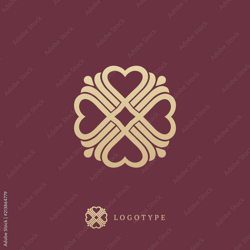 Vector floral luxury curve logo design. Round gold ornate frame. Vintage premium design vector element. Vector floral luxury curve logo design. Round gold ornate frame. Vintage premium design vector element.