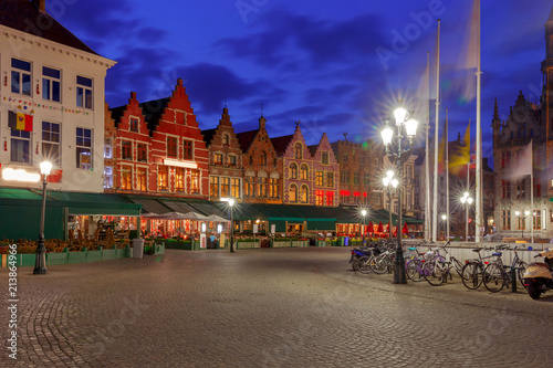 Brugge. Market square at sunset.