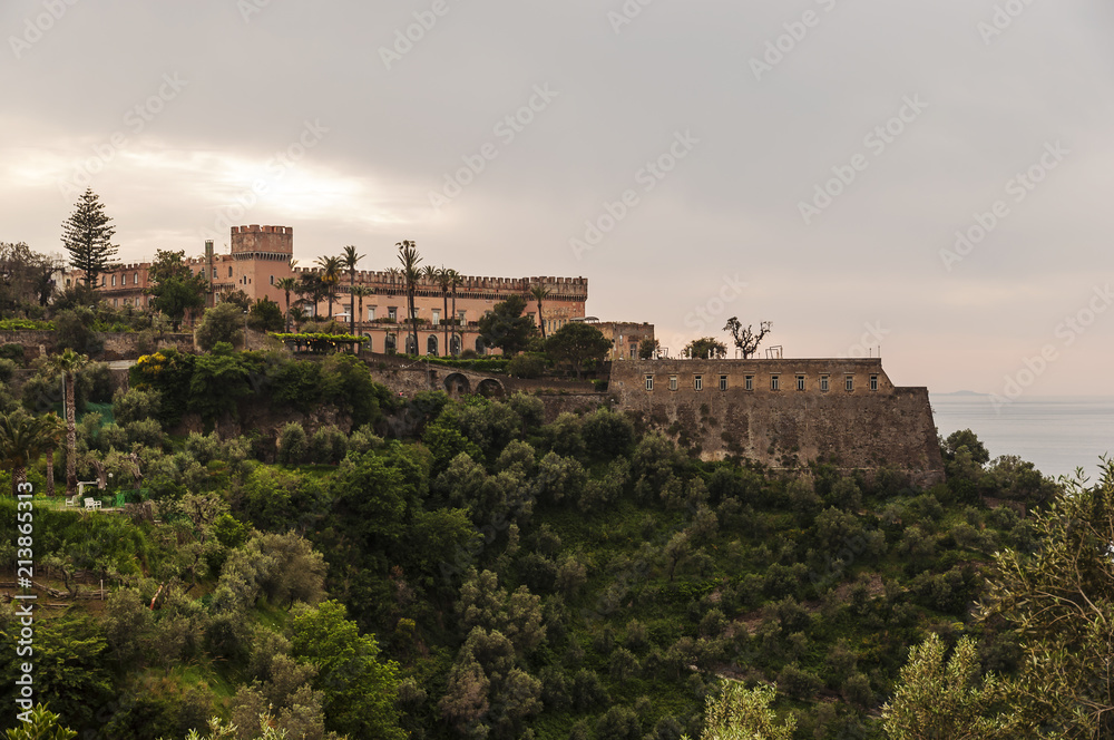 panoramic view of Giusso castle in Vico Equense, a beautiful seaside town near Sorrento