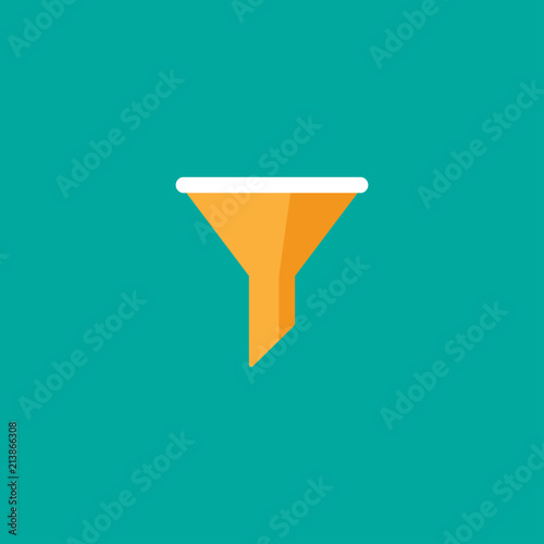 Flat orange data filter or data funnel icon. isolated on turquoise background. Analytics info, tunnel