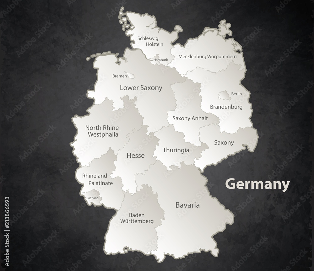 Germany map Black White separate region individual names blackboard vector