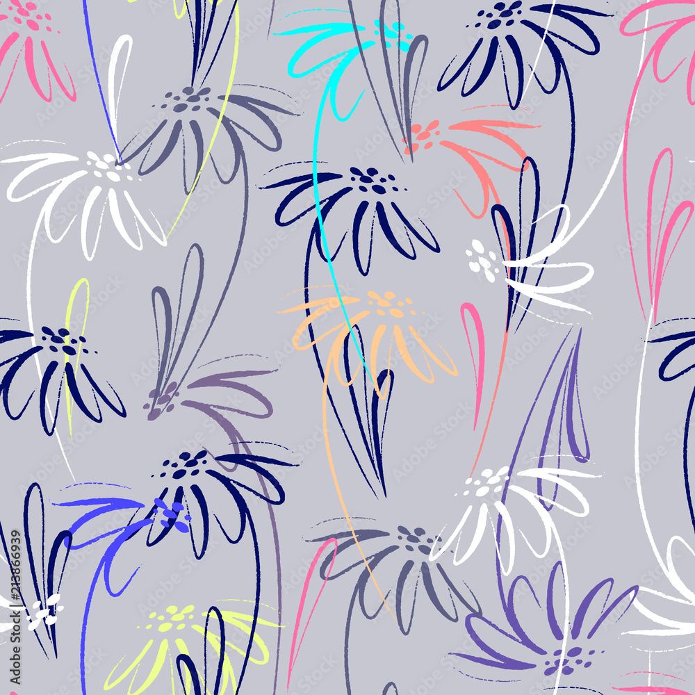 Vector seamless pattern with hand drawing wild plants, herbs and flowers, colorful botanical illustration, floral elements, hand drawn repeatable background. Artistic backdrop. Vector seamless pattern with hand drawing wild plants, herbs and flowers, colorful botanical illustration, floral elements, hand drawn repeatable background. Artistic backdrop.