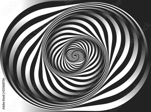 Black and white fractal background. Escher style. Images in the style of optical visual illusions - pop art. Psychology or fashion, a sample for printing.