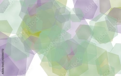 Multicolored translucent hexagons on white background. Green tones. 3D illustration