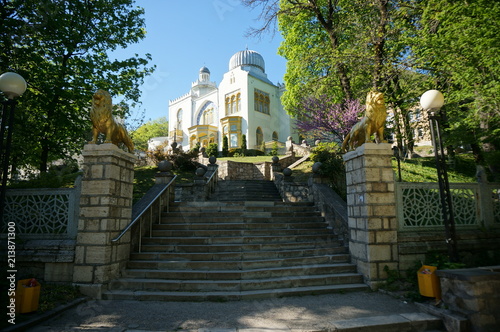 Zheleznovodsk, Stavropolskiy / Russia - May 01 2018: Zheleznovodsk city park, The name of the town literally means iron-water-place, as the mineral waters high content of iron springing from the earth photo