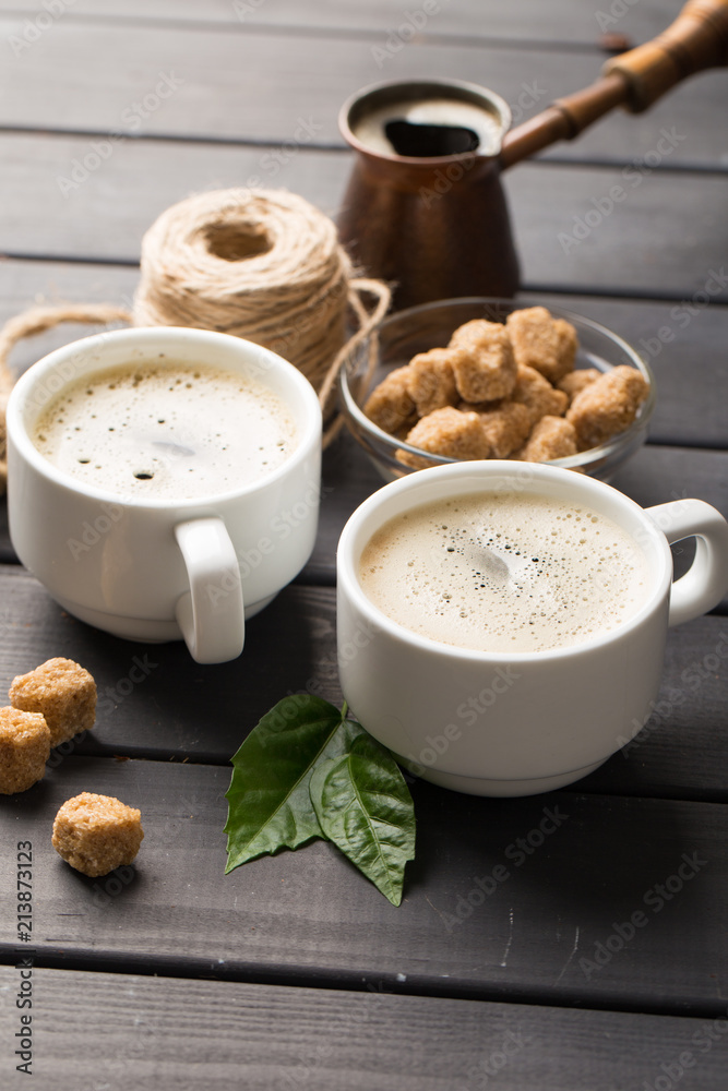 hot black coffee with cookies and beans in cafe hot black coffee with cookies and beans in cafe