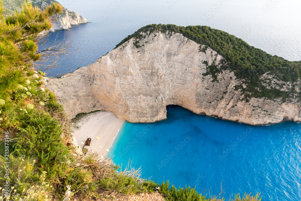Obraz premium Sunset view of Navagio Shipwreck beach, Zakynthos, Greece