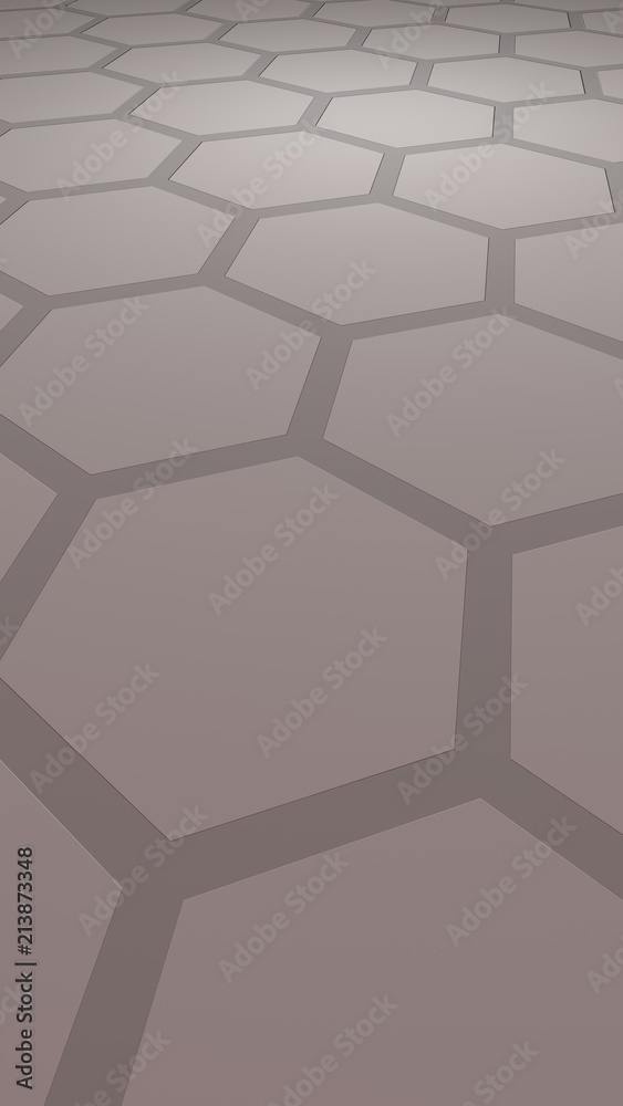 Honeycomb with color lighting, on a gray background. Perspective view on polygon look like honeycomb. Isometric geometry. Vertical image orientation. 3D illustration Honeycomb with color lighting, on a gray background. Perspective view on polygon look like honeycomb. Isometric geometry. Vertical image orientation. 3D illustration