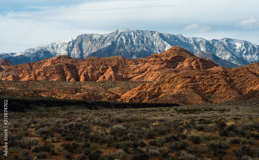 Colorful and diverse mountain layers in Southern Utah Desert