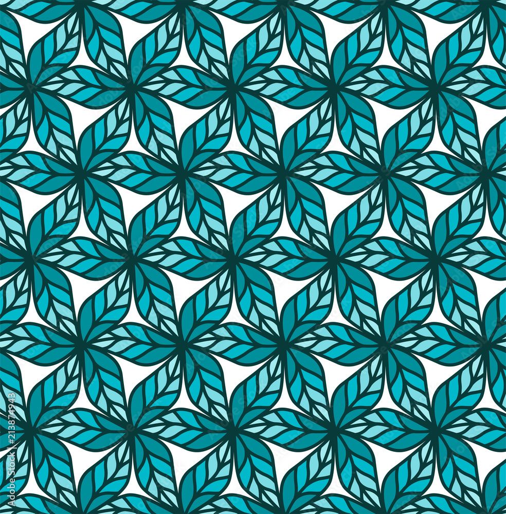 Vector Leaves Seamless Pattern. Abstract Grid Background. Geometric texture.