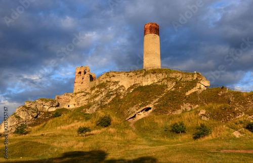 Ruins of medieval castle Olsztyn in Poland photo